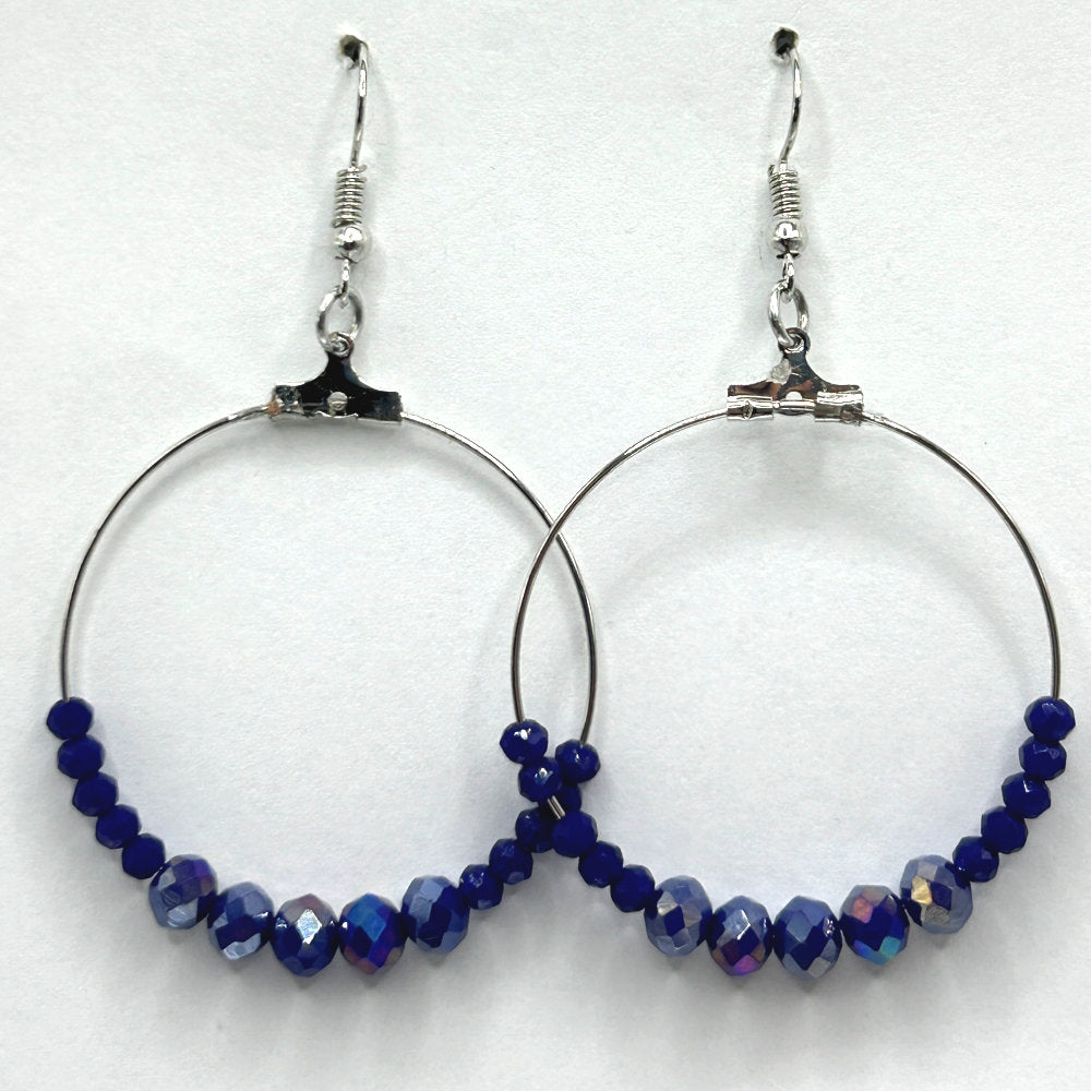 Large Loop Earrings with Deep Blue Beads