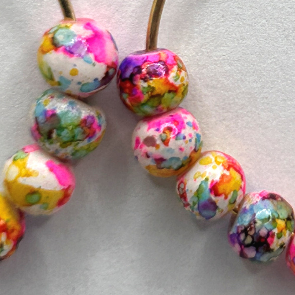 Large Loop Earrings with Multicolor Splatter Beads