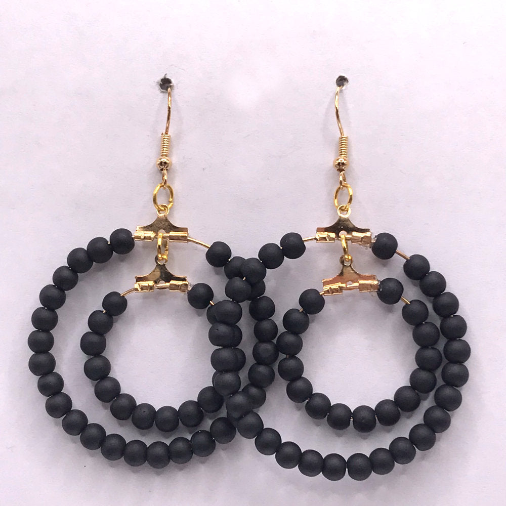 Matte Black Double Loop Earrings (Heavy)