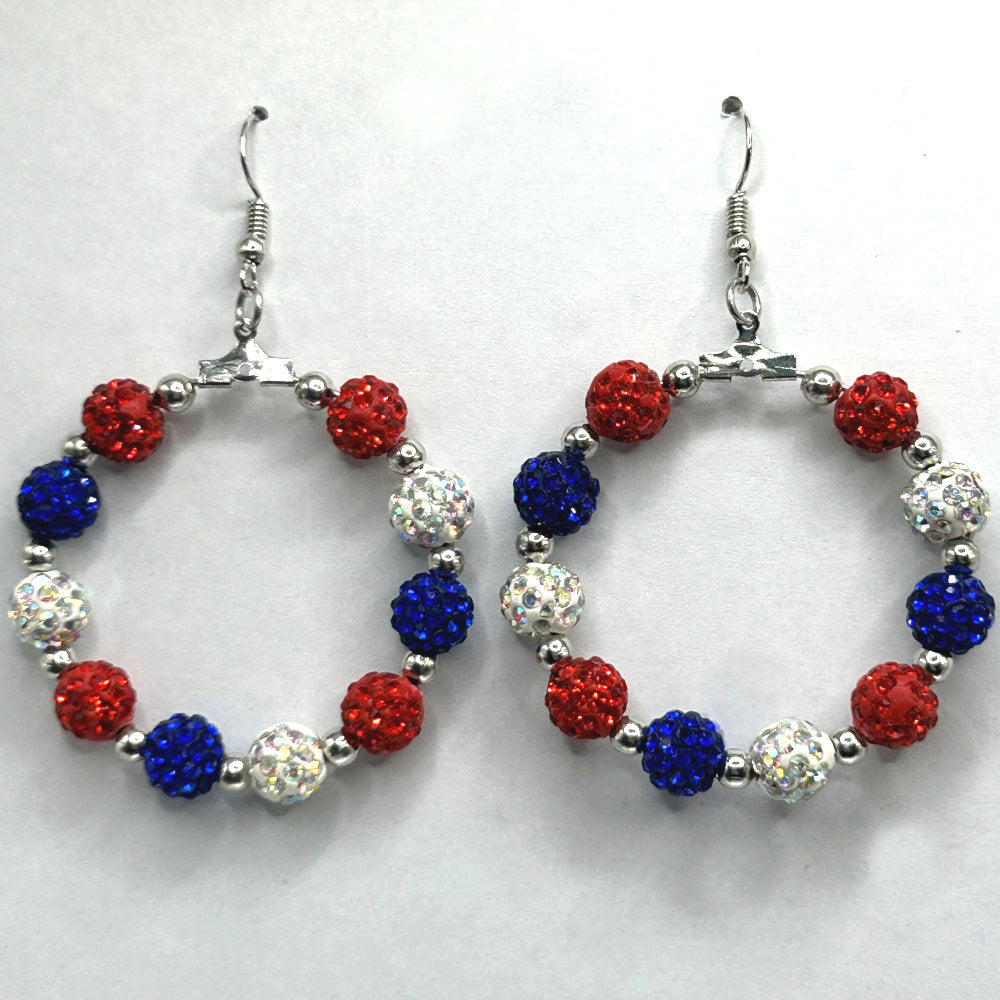Patriotic Large Glittery Loop Earrings