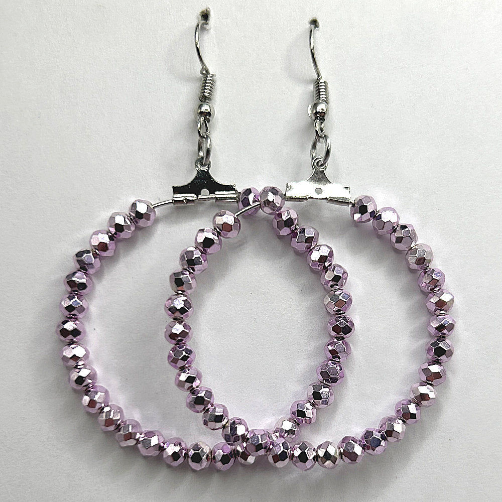 Metallic Pale Pink Sparkle Large Loop Earrings