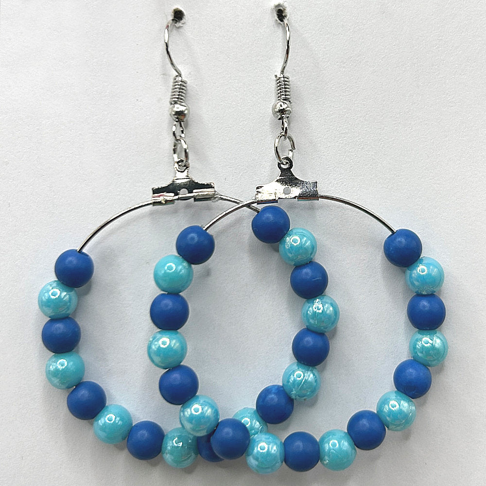 Blue Mixed Plastic Large Loop Earrings