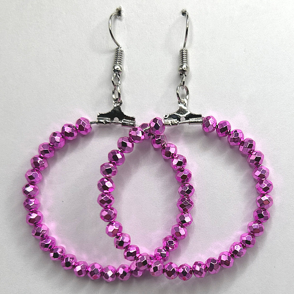 Metallic Bright Pink Large Loop Earrings