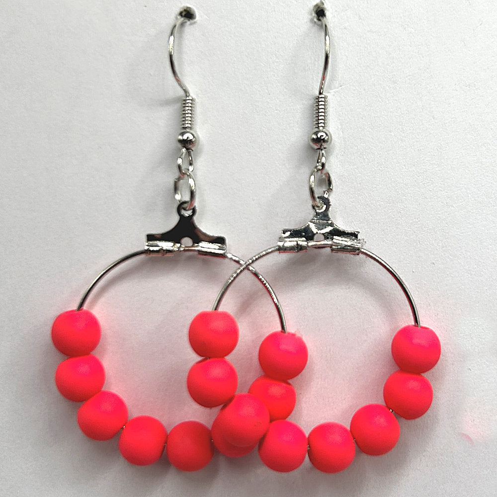Pink Neon Plastic Small Loop Earrings