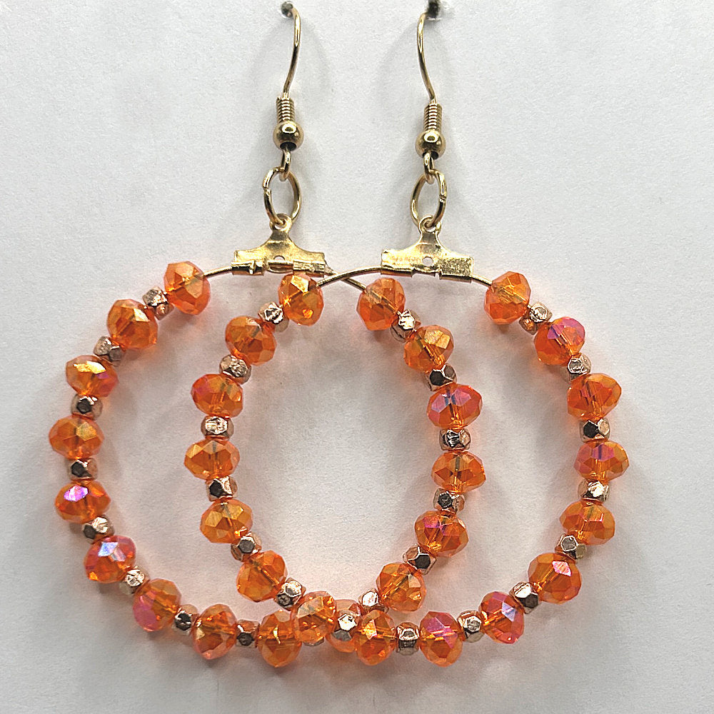 Sparkly Orange and Copper Large Loop Earrings