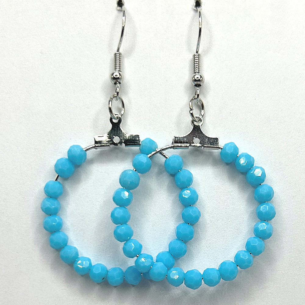 Medium Loop Earrings with Sky Blue Beads