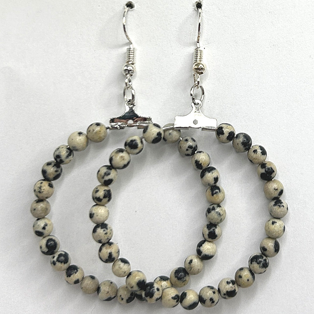 Large Loop Earrings with Dalmatian Jasper Beads