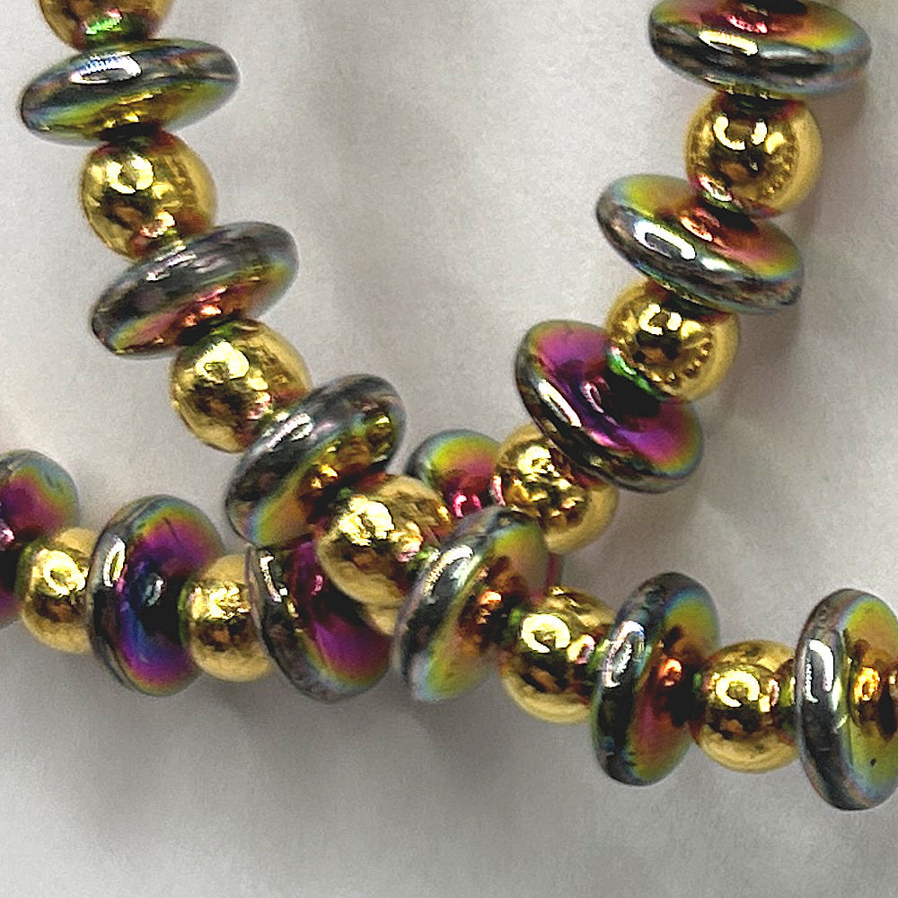 Large Loop Earrings with Multicolor Metallic Golden-Coated Beads