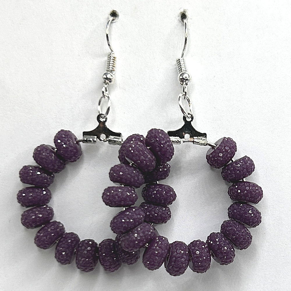 Medium Loop Earrings with Glittery Purple Beads