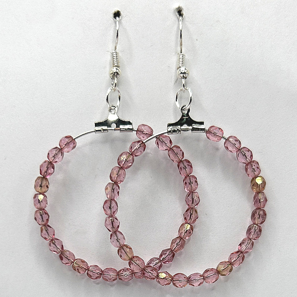 Large Loop Earrings with Rosy Pink Czech Glass Beads