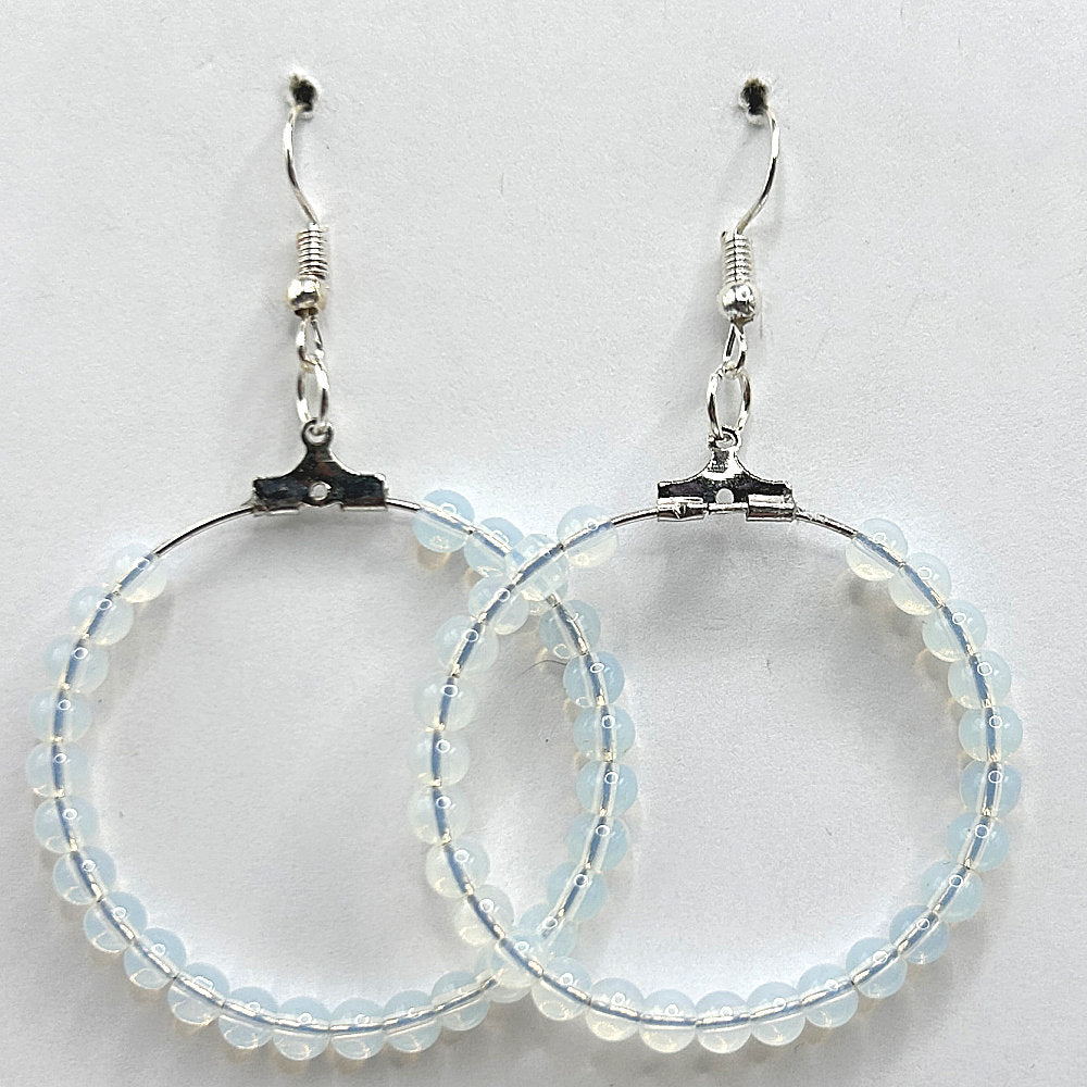 Large Loop Earrings with Opalescent White Beads