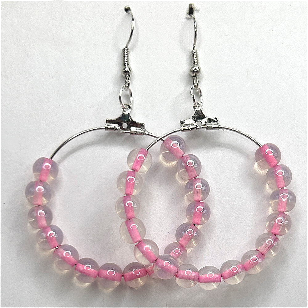 Pink Lined Clear Ball Large Loop Earrings