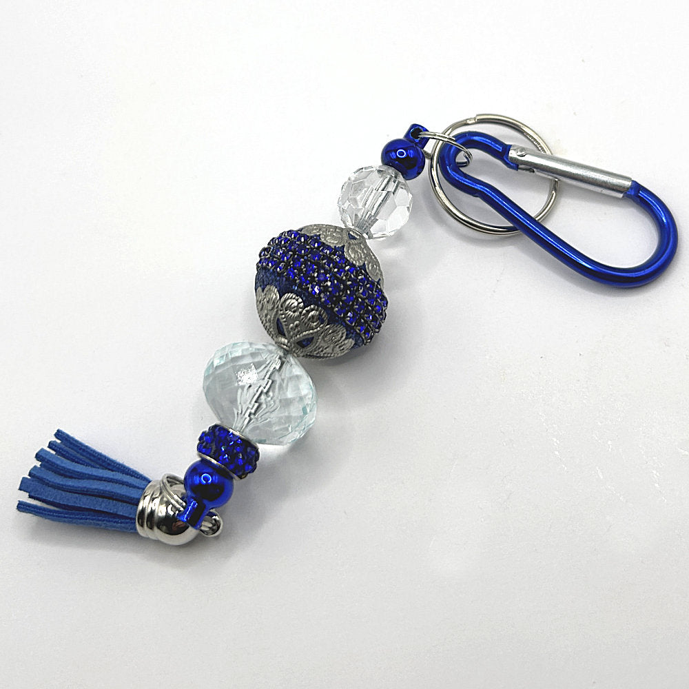 Keyring with Large Ornate Blue Bead