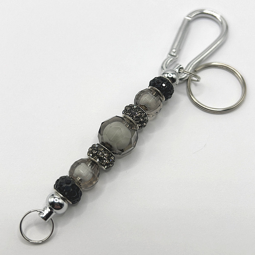 Keyring with Clear Black Beads with White Centers