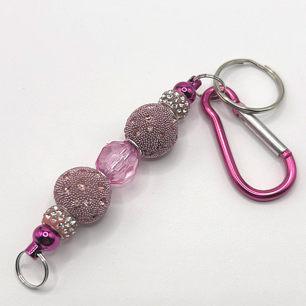 Keyring with Pink Dotted Beads and Sparkle Accents