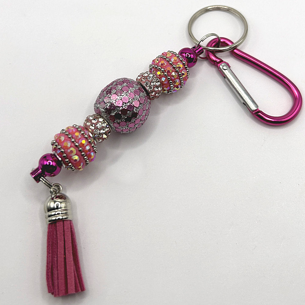 Keyring with Super-Sparkly Pink Beads