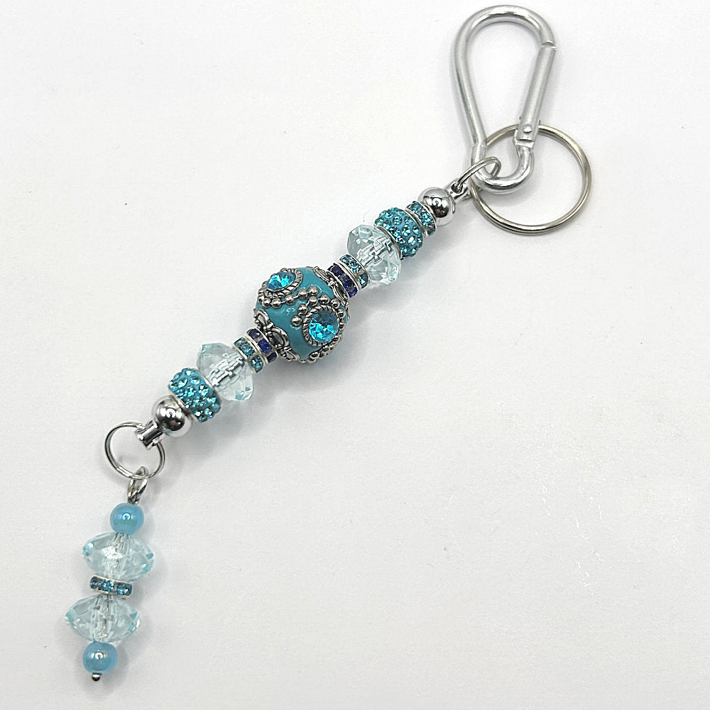 Keyring with Fancy Blue Bead and Extra Dangle