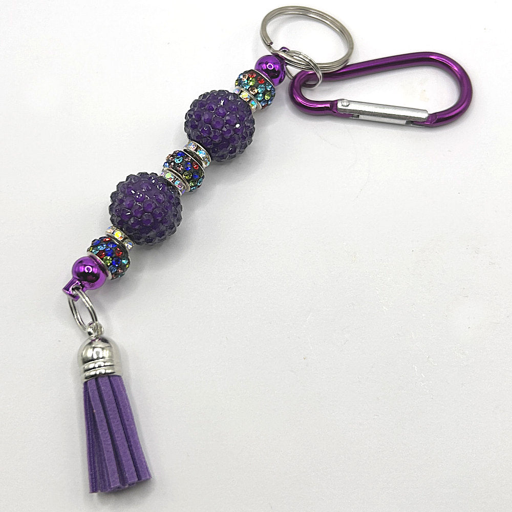 Keyring with Large Purple Balls and Multicolor Sparkles
