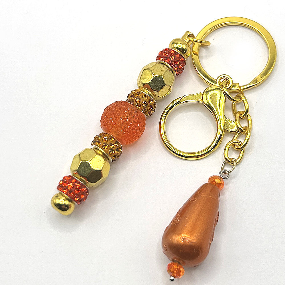 Keyring with Orange and Gold Sparkles
