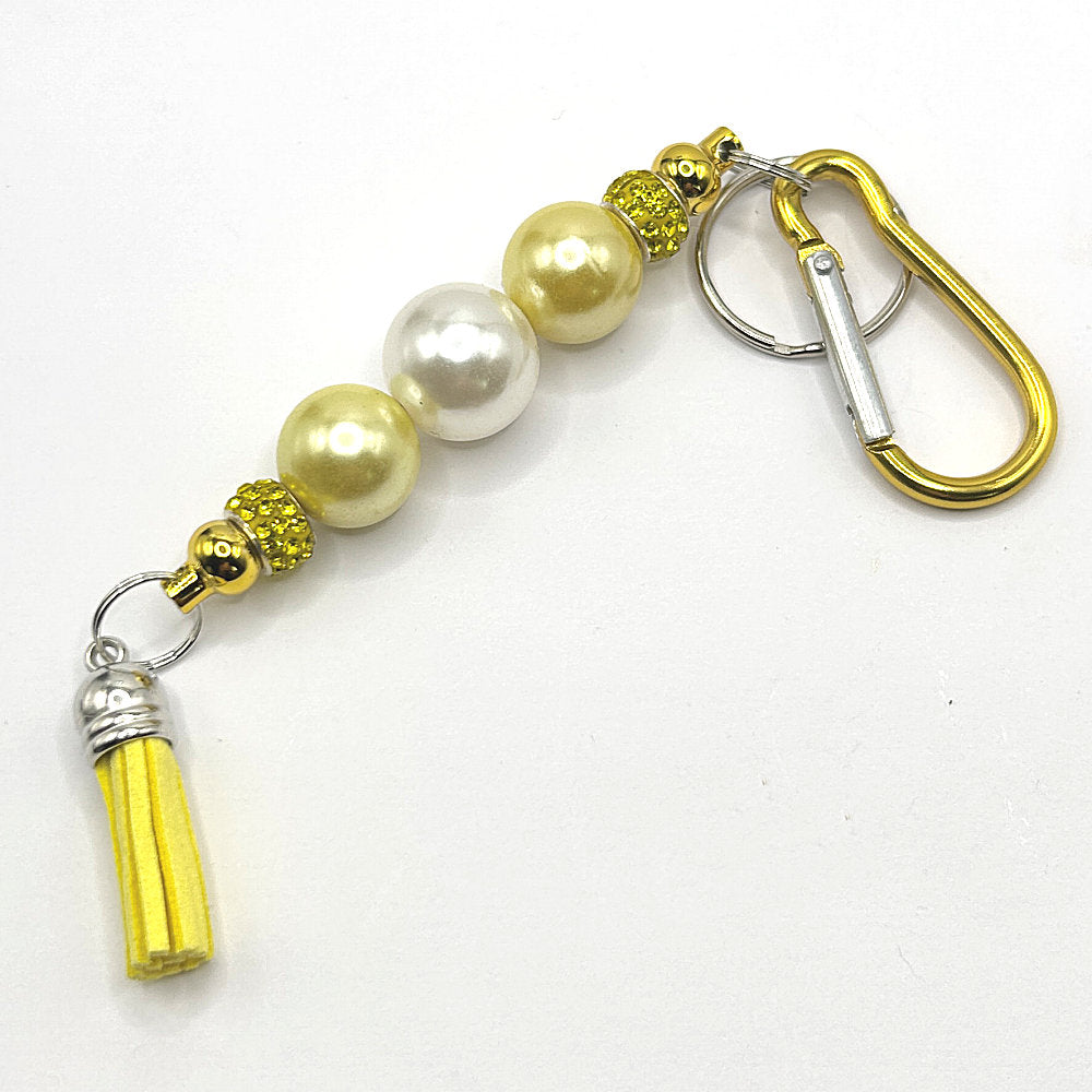 Keyring with Yellow and White Faux Pearls