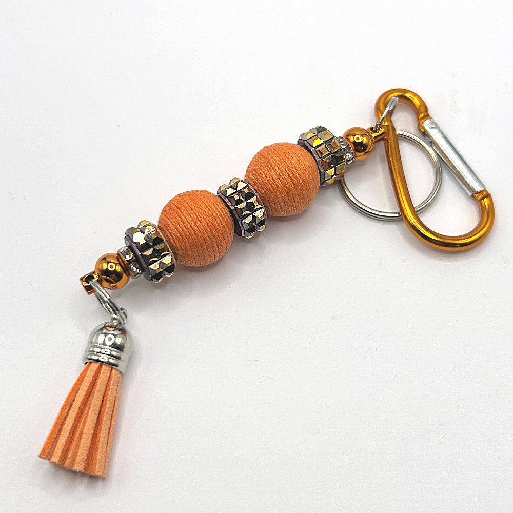 Keyring with Threaded Orange Beads