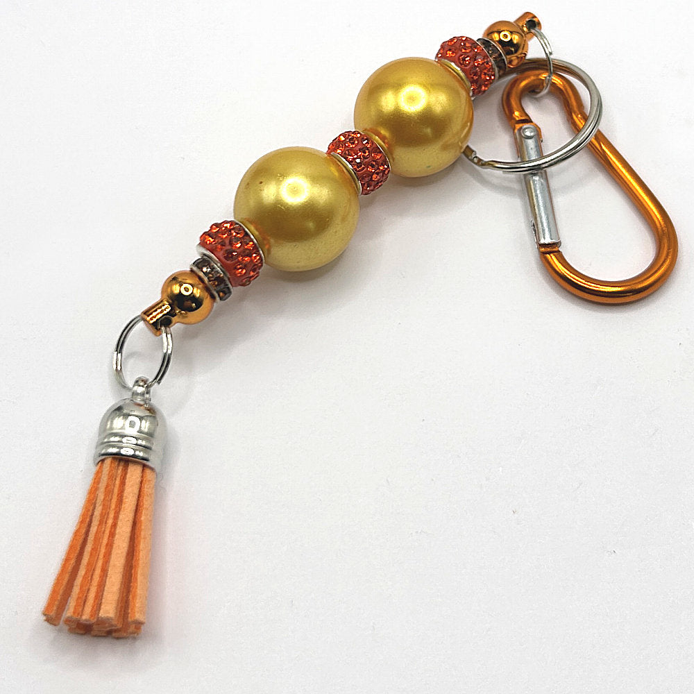 Keyring with Large Orange Faux Pearl Beads