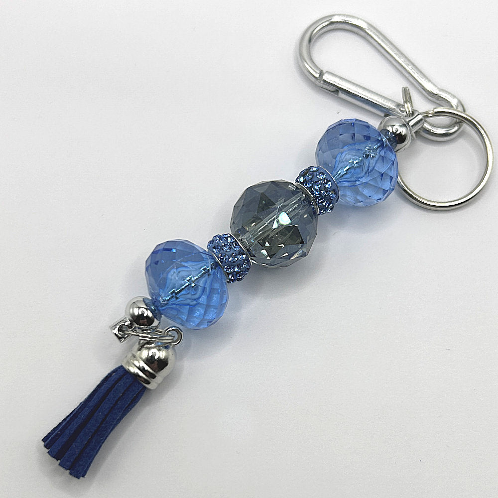 Keyring with Water Blue Beads and Sparkly Accents