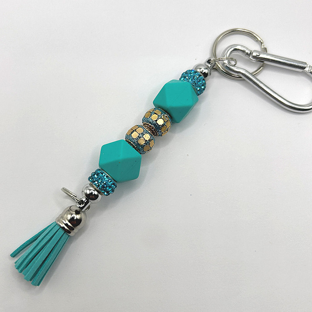 Keyring with Teal Beads and Sparkles