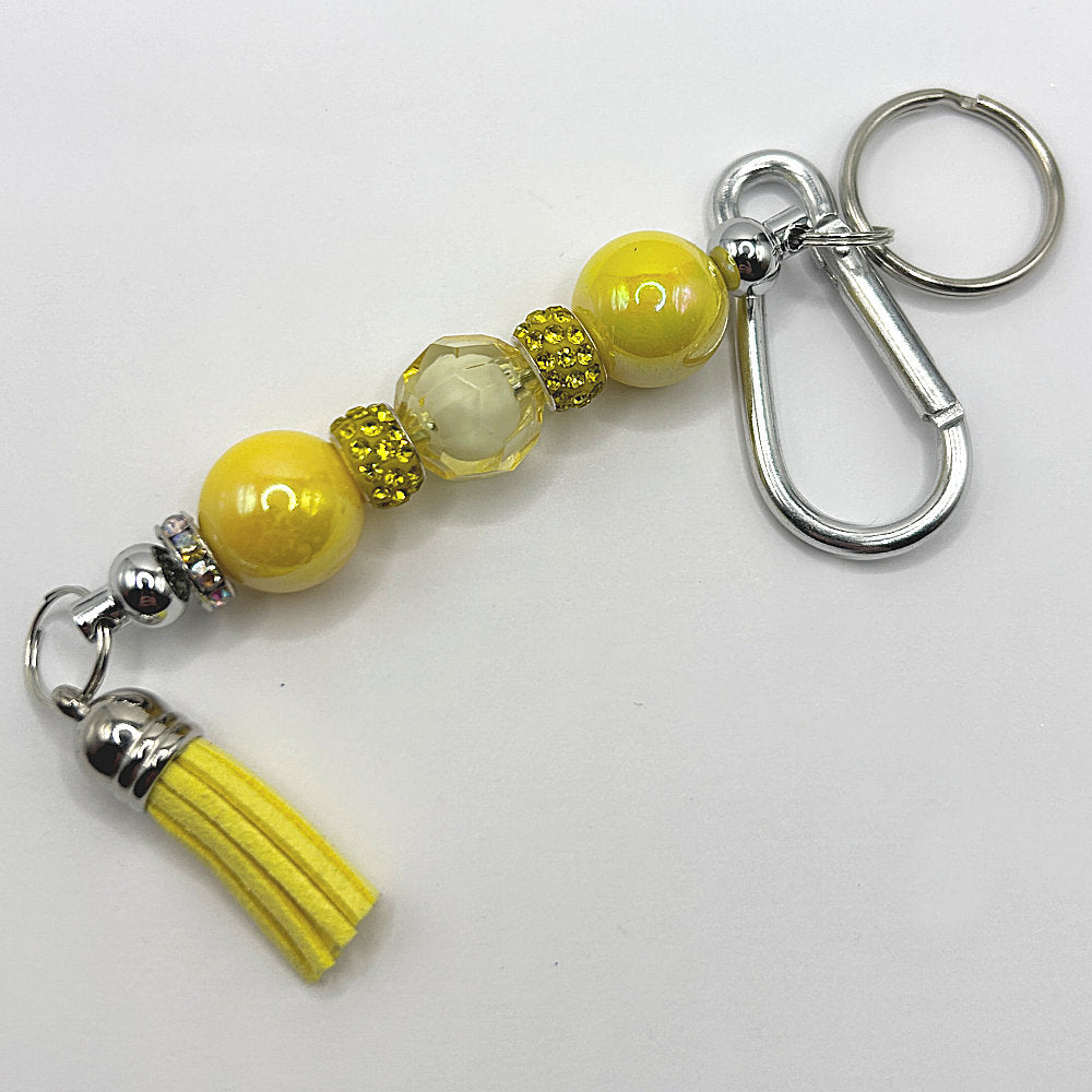 Keyring with Shiny Yellow Beads and Sparkles