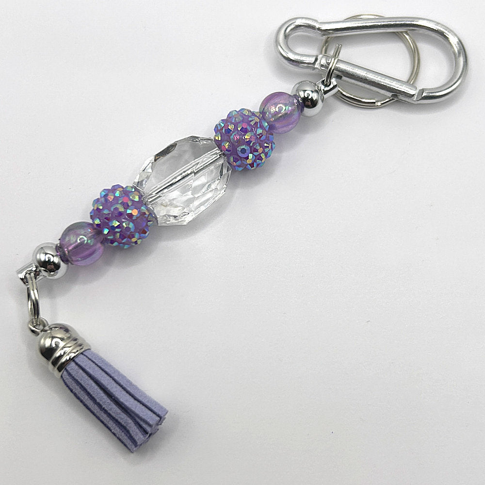 Keyring with Clear and Purple Sparkle Beads