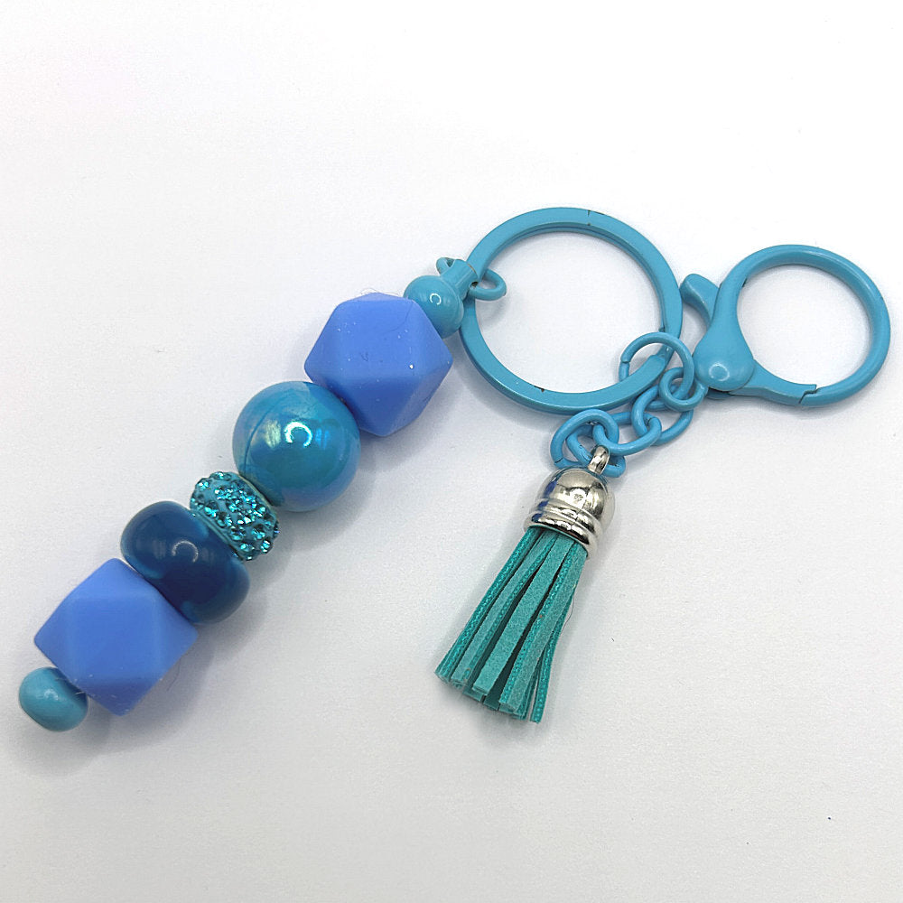 Keyring with Periwinkle and Blue Mixed Beads