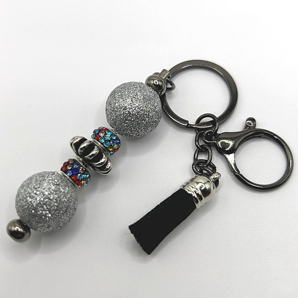 Keyring with Silver Glitter and Multicolor Sparkles