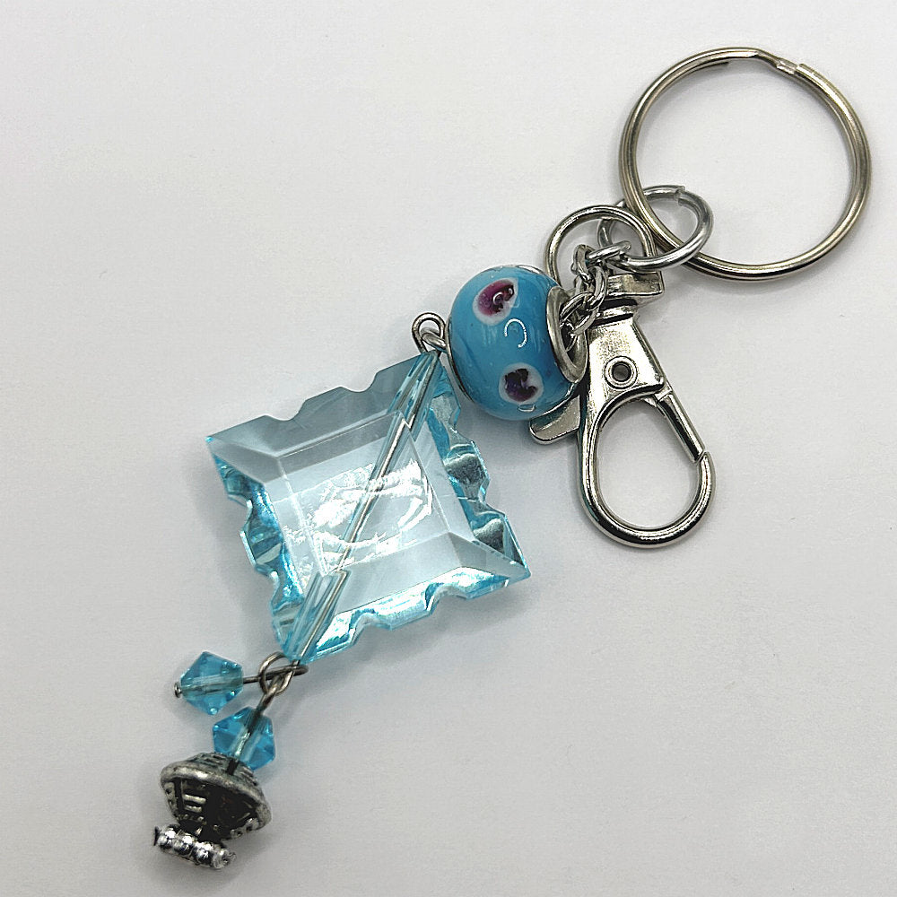 Keyring with Blue Diamond Shape and Mixed Beads