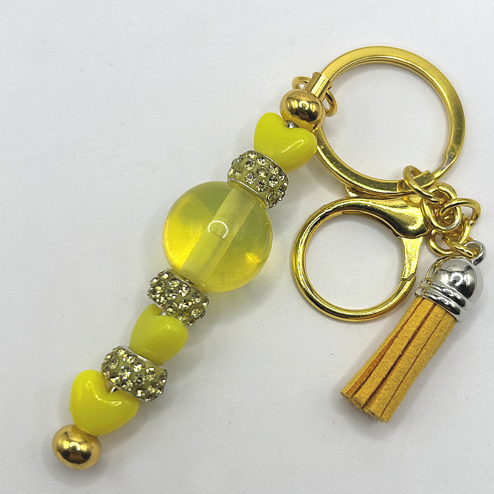 Keyring with Large Yellow Bead and Hearts