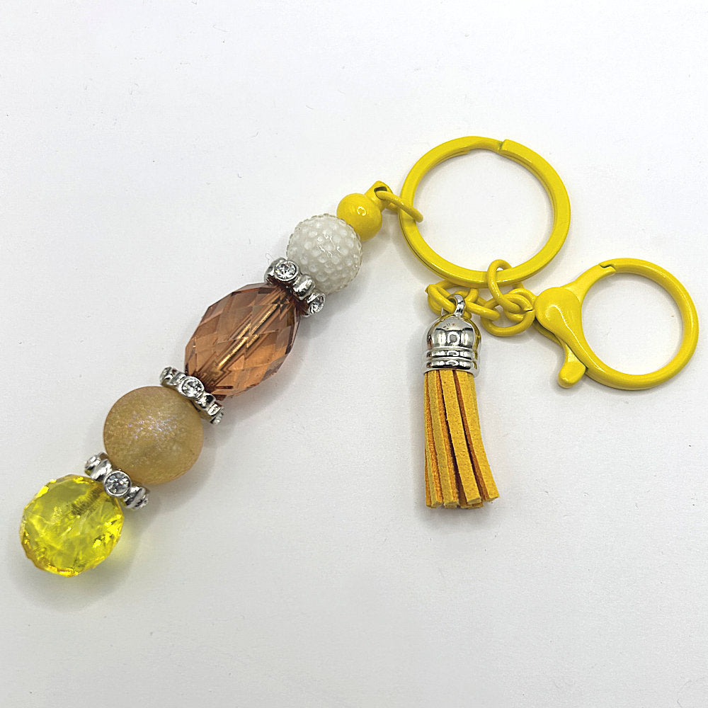 Keyring with Mixed Yellow Small and Large Beads