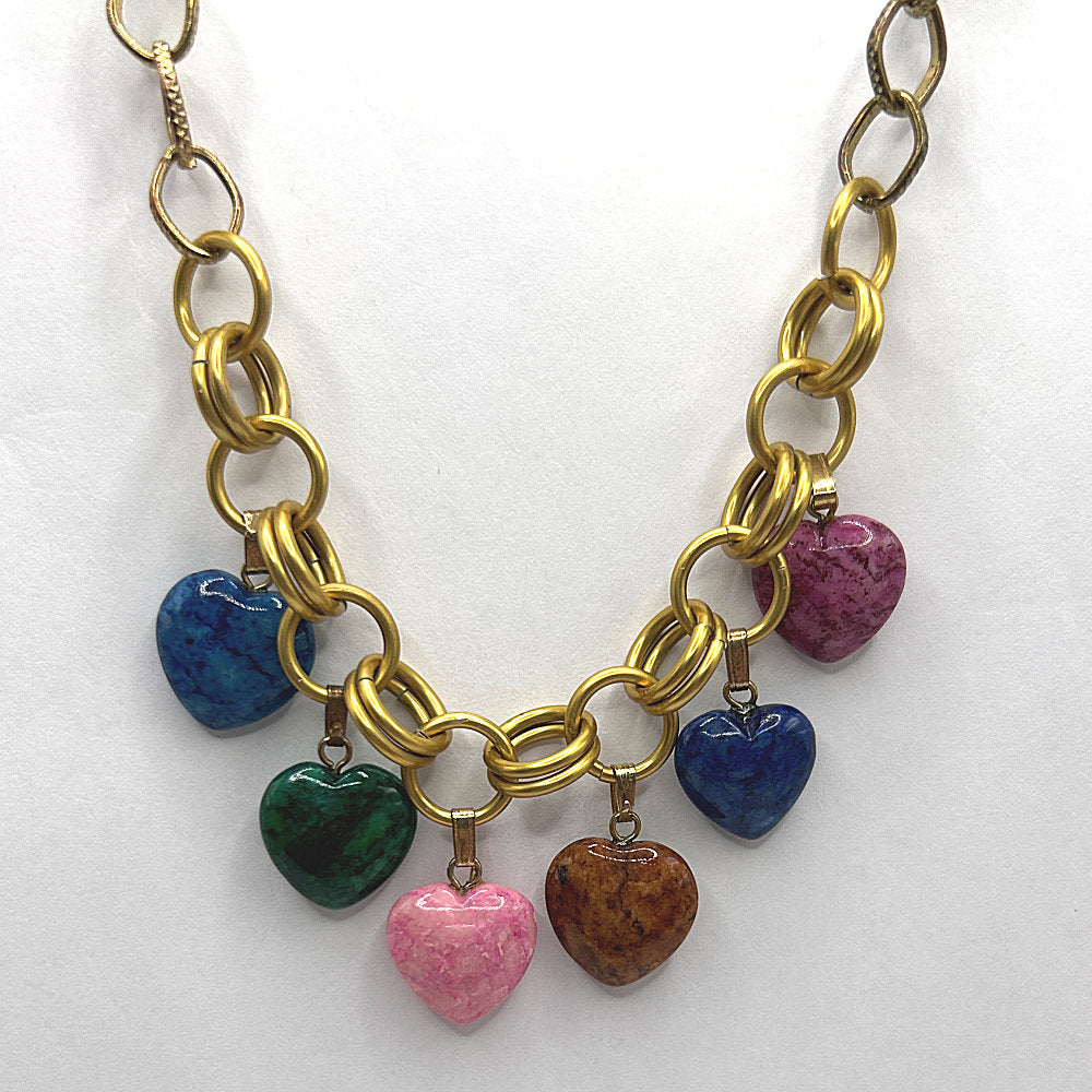 Multicolor Riverstone Heart Necklace