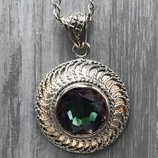 Domed Round Pendant with Blue Gem