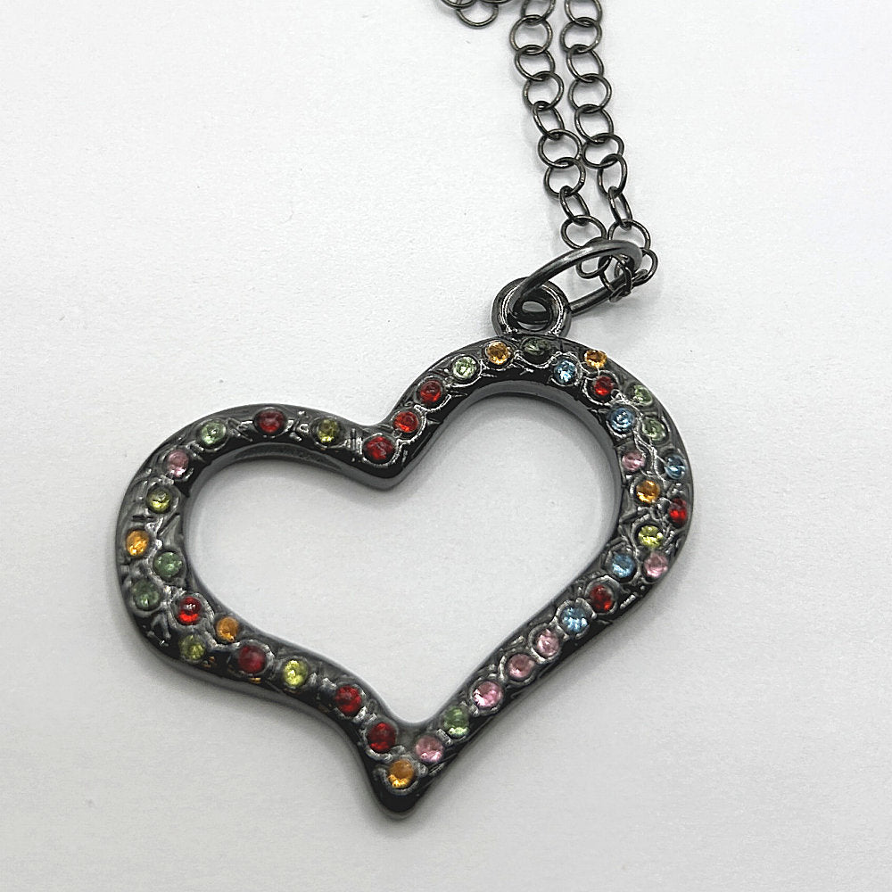 Multicolor Open Heart with Rhinestone Accents Pendant (Left)