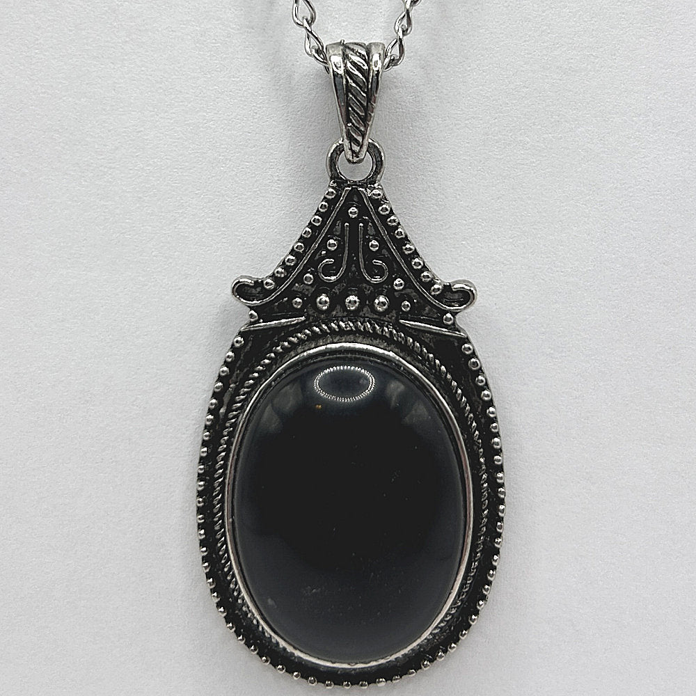 Large Black Oval Cabochon Pendant