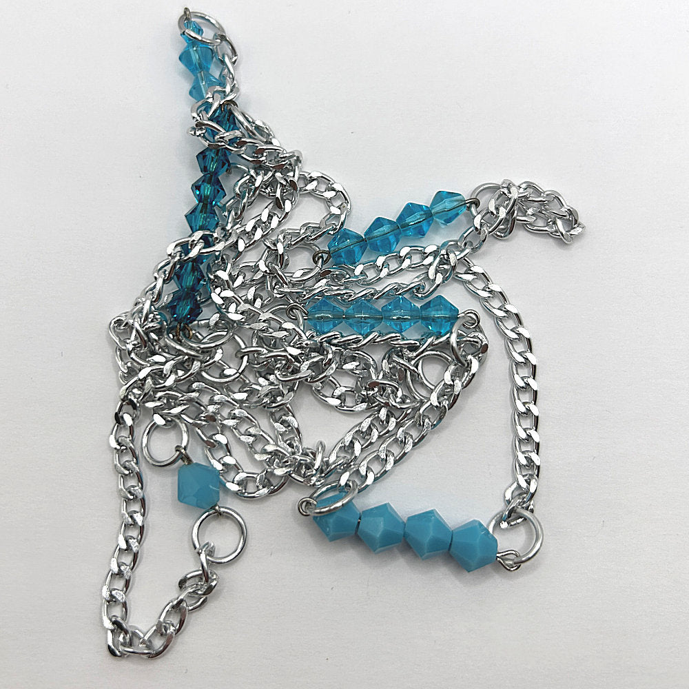 Long Aluminum and Blue Sectioned Necklace