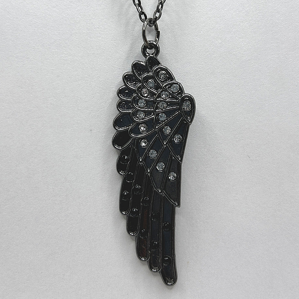 Gunmetal Wing Pendant with Rhinestones