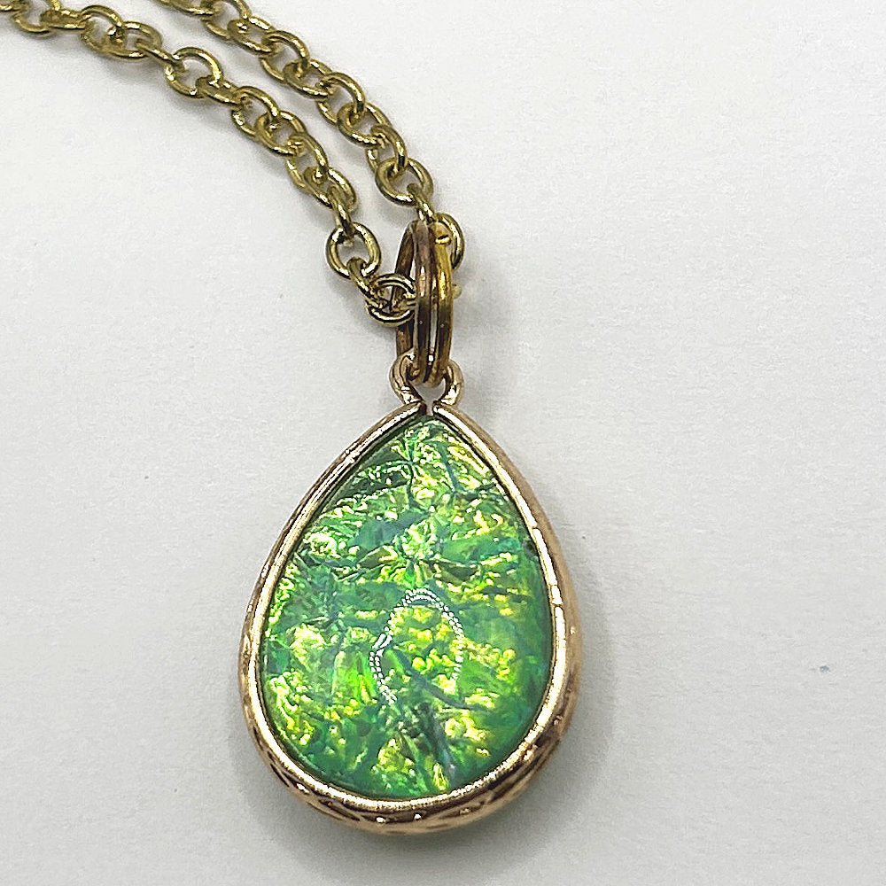 Green Resin Teardrop Pendant Necklace