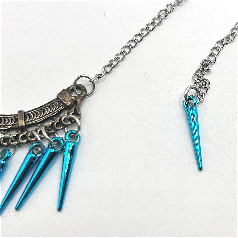 Blue Plastic Dagger Fringe Necklace