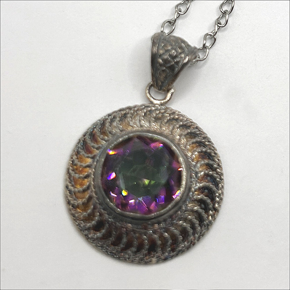 Round Swirl Pendant with Multicolor Rhinestone Center