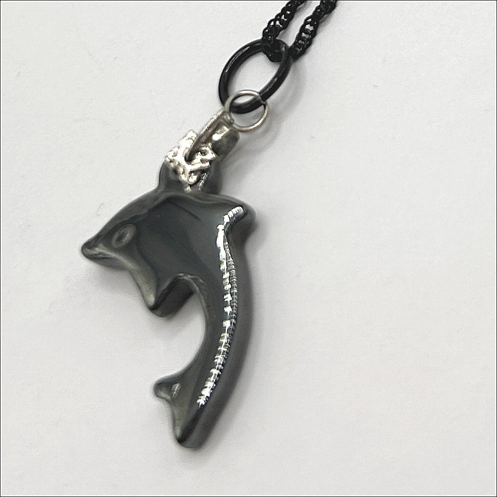 Faux Hematite Dolphin Pendant Necklace