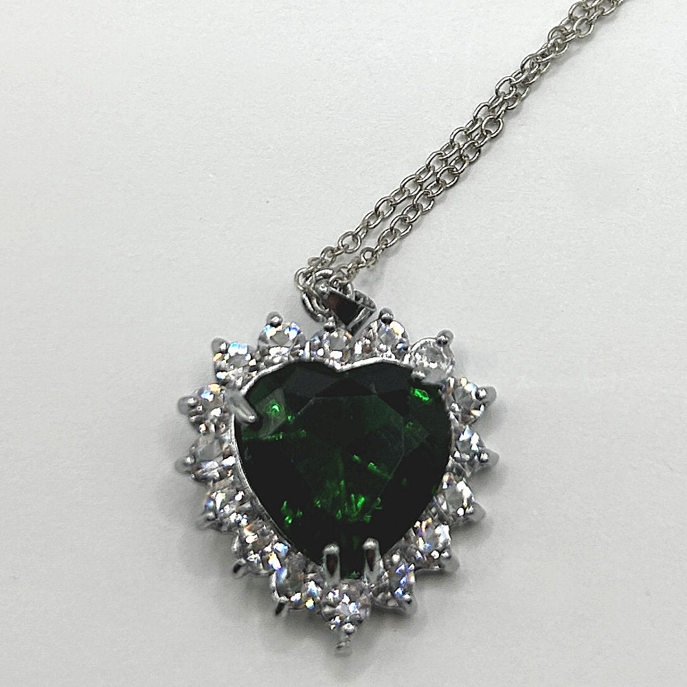 Green and Rhinestone Heart Pendant