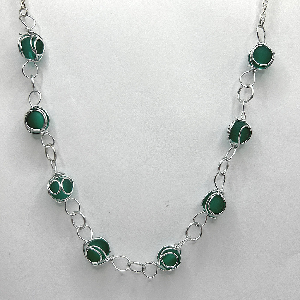 Green Wire-Wrapped Small Marble Necklace