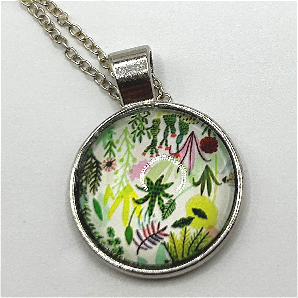 Glass Cabochon Necklace - Floral