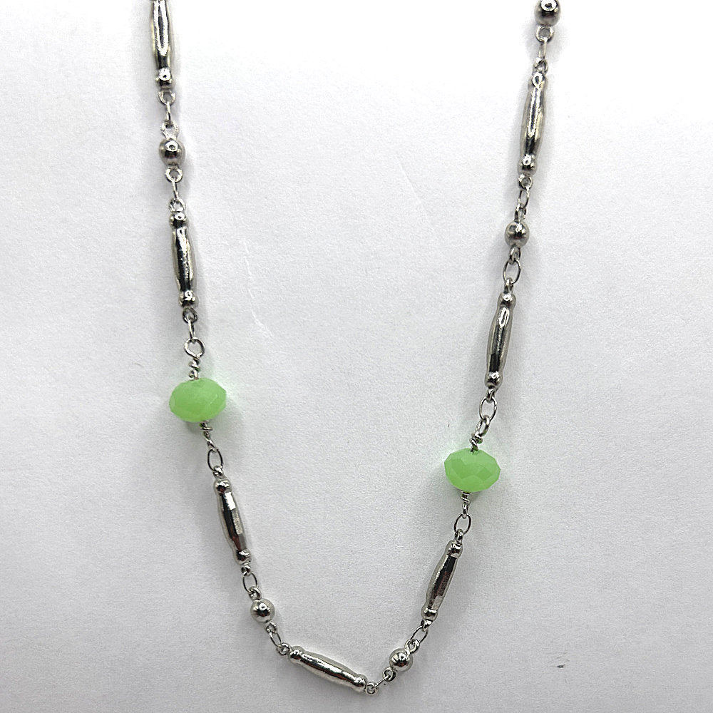 Silver Sticks Necklace with Green Accents