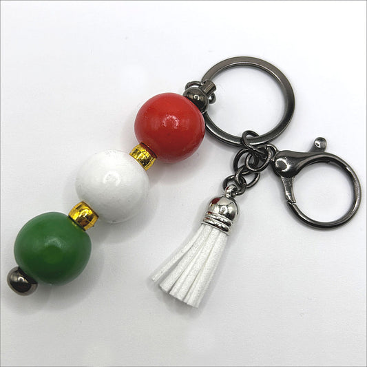 Red, White, and Green Wood Keyring
